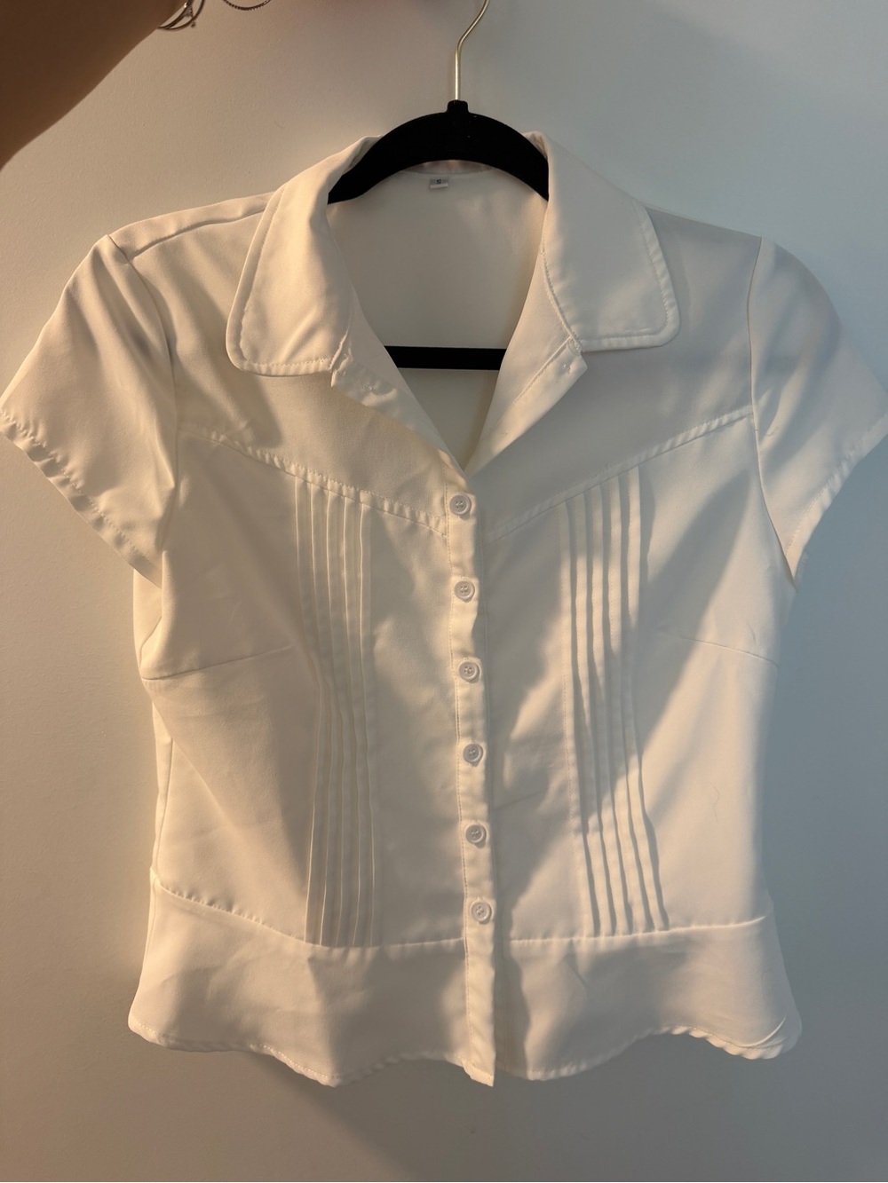 Classic White Pintuck Short Sleeve Blouse